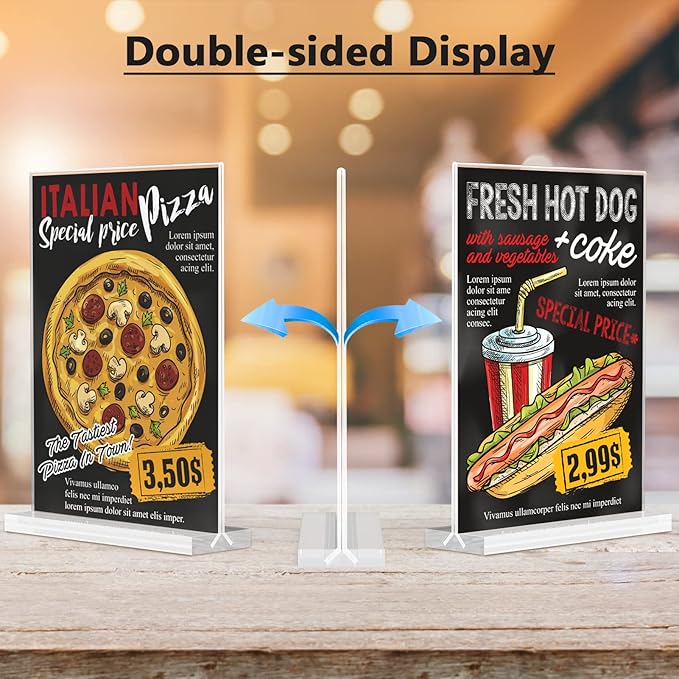 MaxGear Acrylic Sign Holder 8.5x11 Inches 2 Pack, Double Sided Clear Display Stand Table Top Sign Paper Holder, Vertical Menu Flyer Holder, Plastic Sign Frame for Stores, Restaurants, Hotels, Office