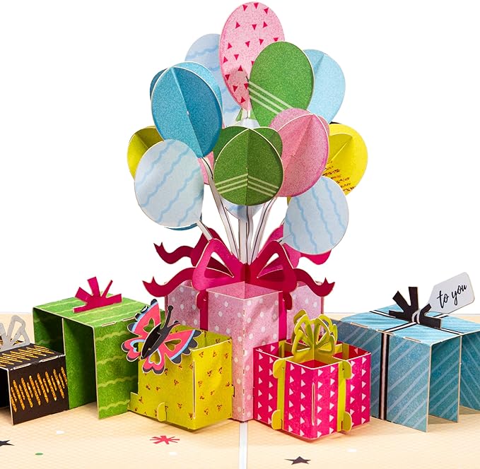 Paper Love 3D Birthday Pop Up Card, Birthday Party, For Adults and Kids - 5" x 7" Cover - Includes Envelope and Note Tag