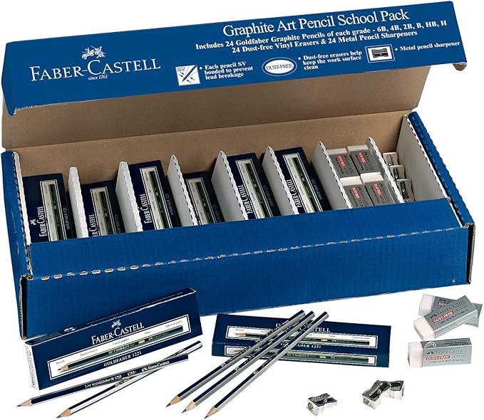 Faber-Castell Creative Studio Graphite Art Pencil School Pack - 144 Graphite Pencils - 24 Pencil Sharpeners - 24 Pencil Eraser