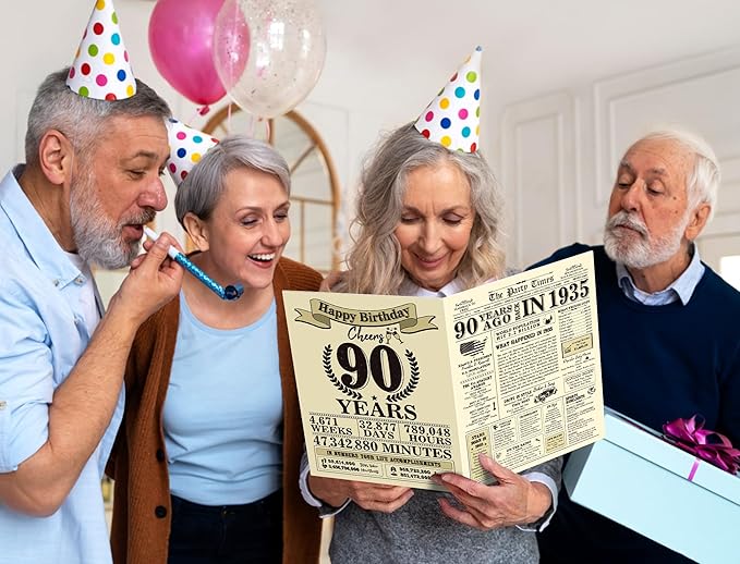 Ogeby Funny 90th Birthday Gifts Ideas for Women Men, Jumbo 90th Birthday Card for Grandma Dad Mom, Gifts for 90 Year Old Woman Man, Vintage Back in 1935 Birthday Card, 90th Birthday Decorations