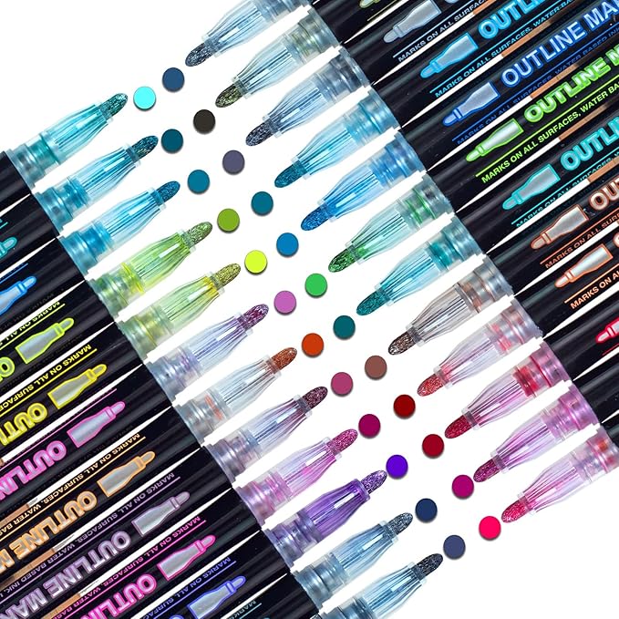 Muchcute Shimmer Markers Outline Glitter Pens:24 Christmas Stocking Stuffers Tween Teen Girl Gifts Trendy Stuff Cute Arts Crafts Art Supplies Kids Ages 4 6 8 9 10 12 14 16 Year Old Birthday Ideas 2024