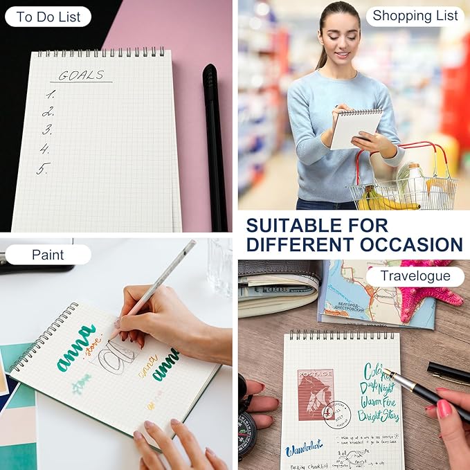 Graph Paper Spiral Notepad A5 Top Wirebound Notepad Grid Notebook Steno Pads Memo Notebook Grid Paper 140 Pages for Writing Sketching Drawing Office Supplies(Black,2 Pack)