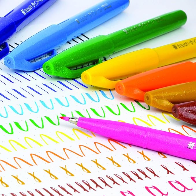 Pentel SES15CPC12 Sign Pen Brush Flexible Point Marker, Assorted, 12/Pack