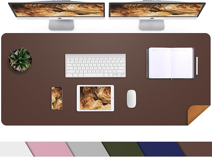 Leather Desk pad Protector, Large Desk mat with Natural Cork & PU Leather,Mouse pad,Non-Slip Office Desk Mat,Waterproof Desk Writing Pad for Office and Home (47in*23.7in,Coffee)
