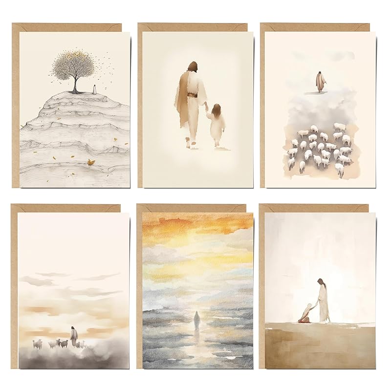 Christian Greeting Cards Set of 6 with Envelopes | Scripture Keepsake Cards, Frameable Bible Verse Art Prints, Inspirational Faith-Based Gifts for Women & Men (5"x7" Faithful Best-Seller Set)