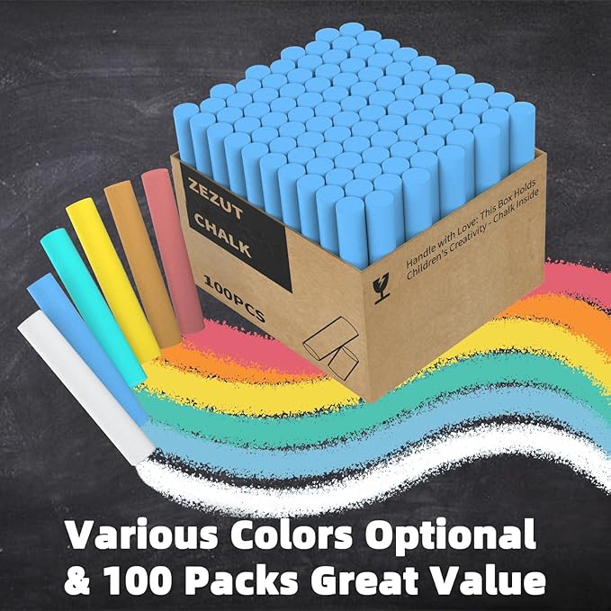 Blue Chalk 100PCS, Low Dust Chalks Stick Bulk for Chalkboard Blackboard Non-Toxic