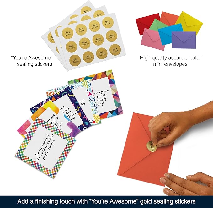 Dessie 60 Inspirational Cards With Envelopes 3.5x3.5. You Are Awesome Seals for Appreciation, Encouragement,Gratitude, Positive Affirmations, Thoughtful Gifts. Post-it Note Size.