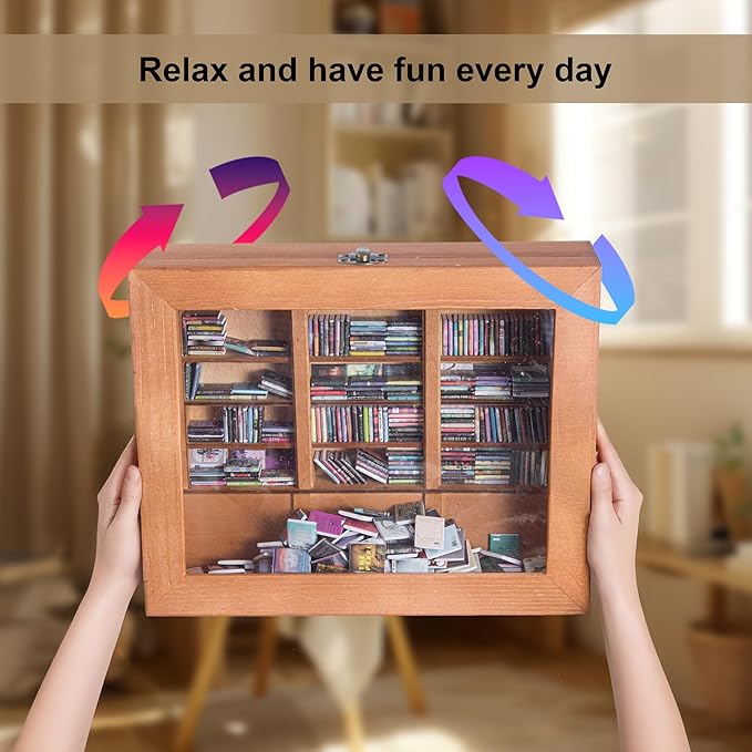 Anxiety Bookshelf Mini Books with 340 Minibooks Portable Bookshelf,Stress-Relief Booksshelf Organizer with Anxiety Quotes,Small Decorative Shelf for Home/Office Desk (Mini Book Display)