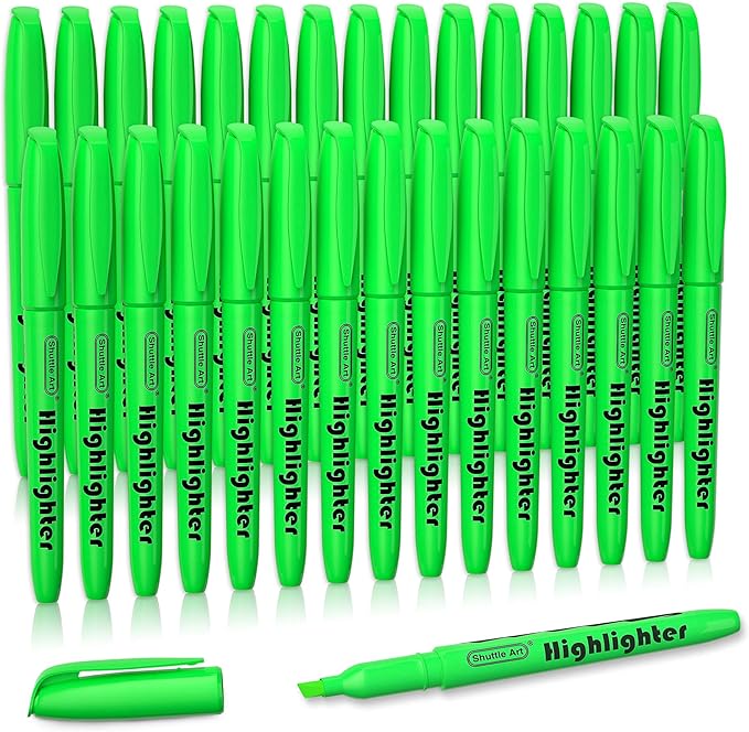 Shuttle Art Highlighters, 30 Pack Green Highlighters Bright Colors, Chisel Tip Dry-Quickly Non-Toxic Highlighter Markers for Adults Kids Highlighting in Home School Office