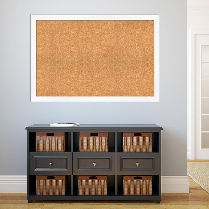 Amanti Art Natural Cork Board for Wall, 33x49 Vision Board with White Frame, Oversize Corkboard Office Decor for Home Organization, Modern Corkboard Pinboard to Display Items for Home Organization in
