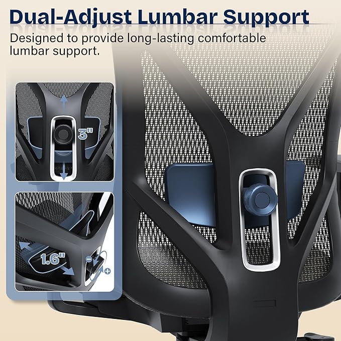 Ergonomic Office Chair, Mesh Computer Desk Chairs with Adjustable Lumbar Support, 3D Armrests, Tilt Function, Comfy Wide Seat, Swivel Executive Work Task Chair for Company and Home