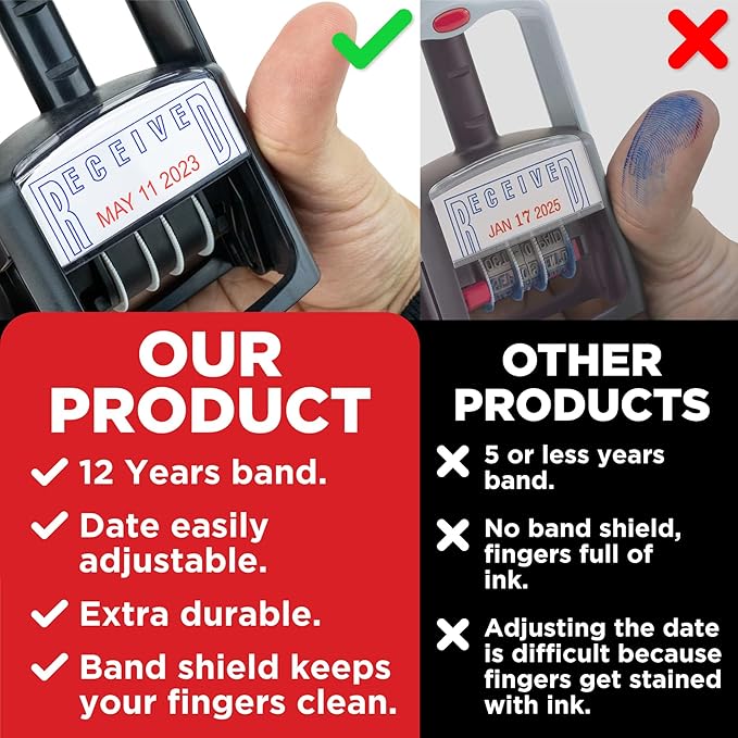 Self-Inking Rubber Date Office Stamp with E-Mailed Phrase - Blue Ink - 12-Year Band