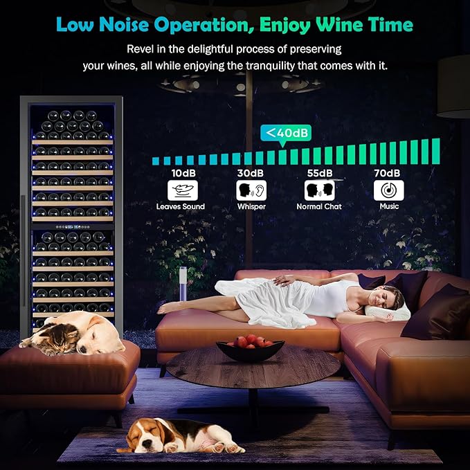 200 Bottle Dual Zone Wine Fridge – 24 Inch Large Capacity Wine Cooler Refrigerator Freestanding/Built-In with Upgraded Compressor, Low-Noise Wine Cellar & Intelligent Temperature Control - Black