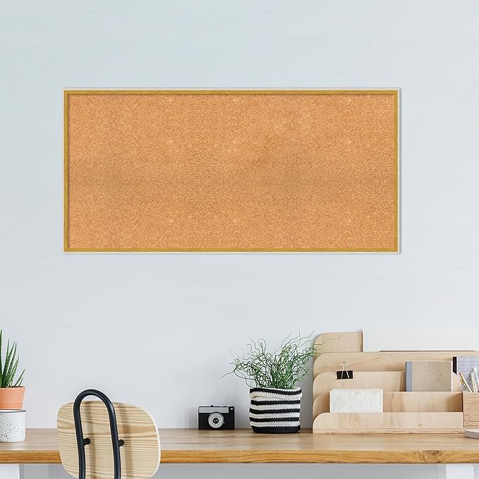 Amanti Art Natural Cork Board for Wall, 23x47 Vision Board with White Frame, Oversize Corkboard Office Decor for Home Organization, Modern Corkboard Pinboard to Display Items for Home Organization in