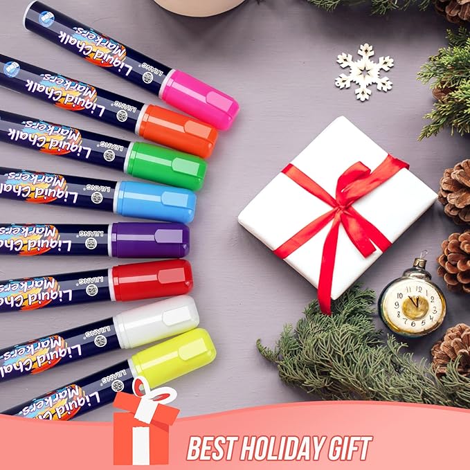 Window Chalk Markers Washable, Neon 8 Colors Jumbo Chalk Marker Car Glass Erasable, Liquid Chalk Pens with 10mm Thick Tips for Chalkboard, Windows, Glass, Mirror, Auto, Poster, Bistro, Cars of DIY