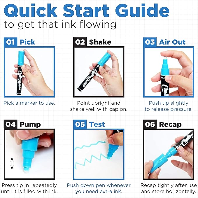 5 Blue Chalkboard Chalk Pens - Blue Dry Erase Markers for Blackboard, Chalkboard Signs, Windows, Glass | Variety Pack - Fine & Jumbo Size Ink Pen (1mm, 3mm, 6mm, 10mm, 15mm)