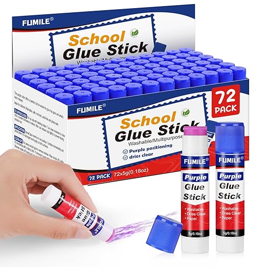 72 Pack Glue Sticks Bulk for Kids, Disappearing Purple Glue Sticks for Classroom and Teacher Supplies.Dries Clear, Non-Toxic, Washable, Back to School Supplies and Classroom Must Haves