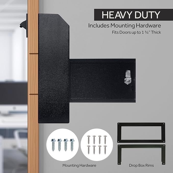 Through-the-Door Drop Box Deposit Safe 12 x 6 x 15" - Heavy Duty Steel Mailbox with Lock for Receiving Mail, Checks, Letters, Cash and more for Home, Office and Commercial Use (D500) (Black)