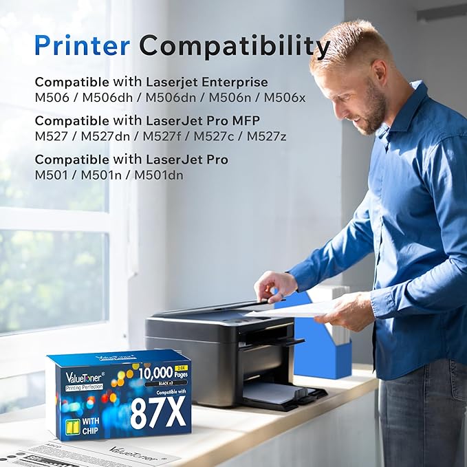 Valuetoner 87X High Yield Black Toner Cartridge Replacement for HP 87X 87A CF287X CF287A for HP Laserjet Enterprise M506 M506dn M506n Pro M501 M501dn M506 M506x M527 M527dn Printer Ink (Black, 2-Pack)