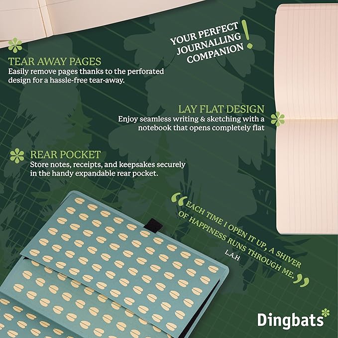 Dingbats* Wildlife Dotted Writing Journal Notebook A5 - Vegan Leather Softcover - Ideal for Work, Travel - Pocket, Elastic Closure, & Bookmark