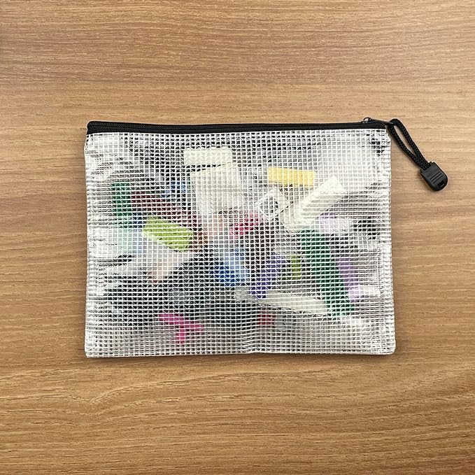 Oaimyy-A6(4.5"x 6.5",12 Pcs),Plastic Mesh Zipper Pouch Document Folders Bag Zip File Folders for School Office Supplies, Travel,Puzzles Games Organizing Storage-Black