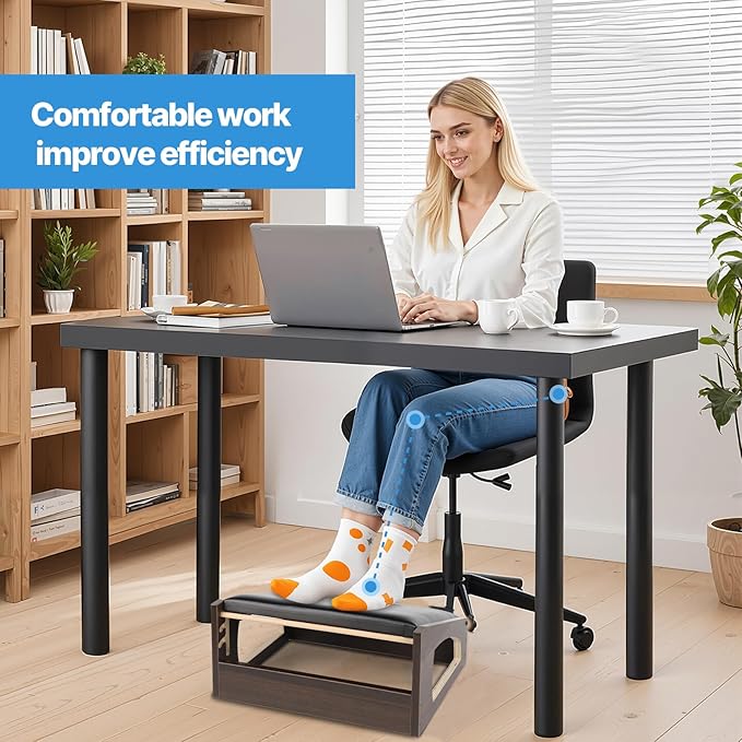 Ergonomic Foot Rest, 4 Adjustable Height Foot Stool,Footrest Under Desk， Soft Cushions, Foot Rest Office,Improving Posture, Promoting Blood Circulation（Espresso）