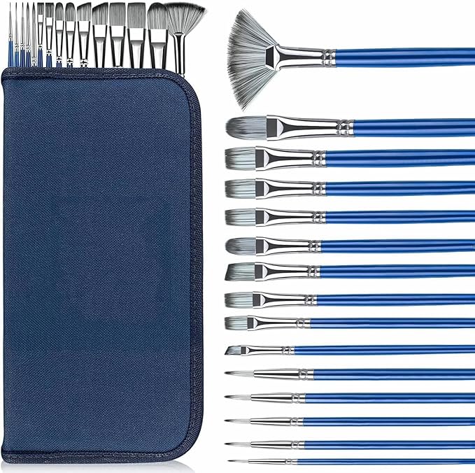 Rosmax Artist Paint Brushes-Nylon Hair and 15 Different Sizes for Acrylic Painting,Oil,Watercolor,Fabric-Great for Kids Adult Drawing Arts Crafts Supplies or Beginners,Professional