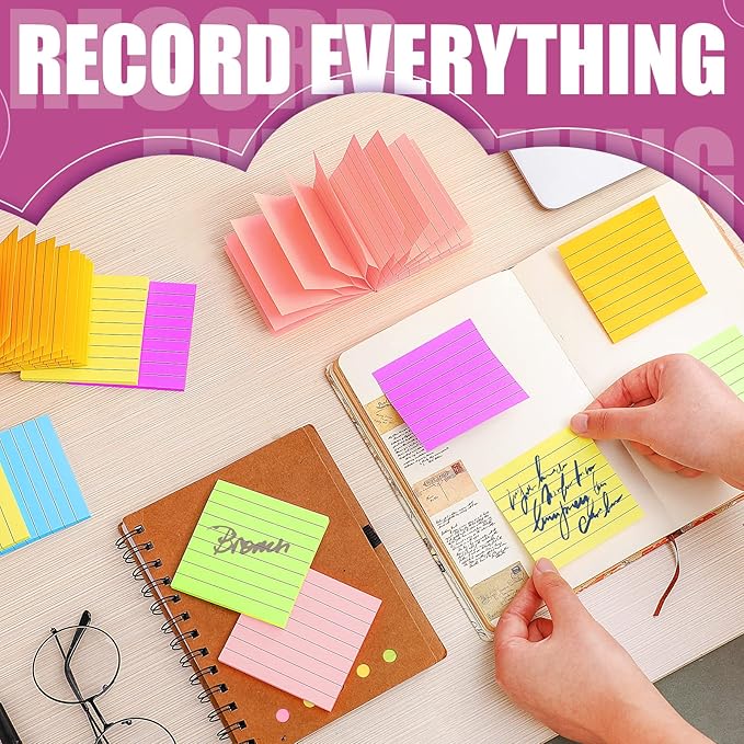 24 Pack Pop Up Sticky Notes 3 x 3 Refills 1200 Sheets Colored Sticky Notes Self Adhesive Memo Pads for Home Office Supplies(Dark Color, Line)