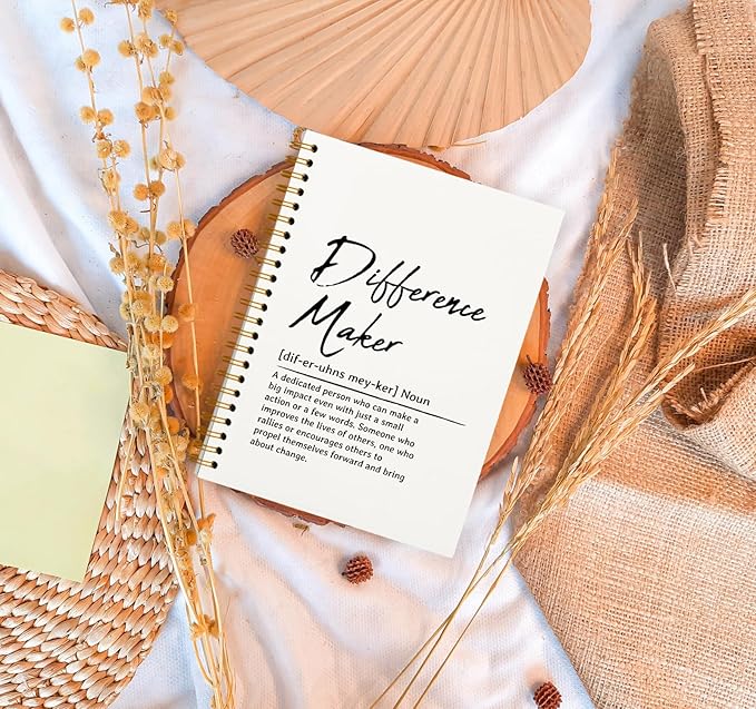 OXW Difference Maker Appreciation Gift, Meeting Notebook for Work, Thank You Gifts for Leader Mentor Manager Boss, Office Supplies Social Worker Notebook, White Hardcover Spiral Notebook 5.5 x 8.3