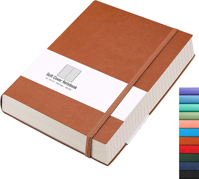 AHGXG College Ruled/Lined Notebook - 320 Numbered Pages B5 Lined Journal, 100gsm Thick Paper, Faux Leather Softcover, Inner Pocket, 7.6'' X 10''-Brown