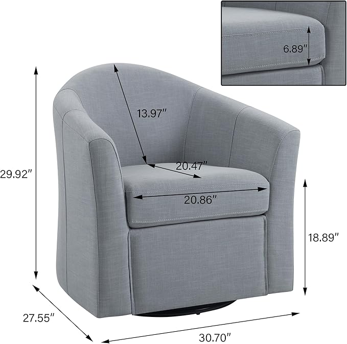 UIXE 360° Swivel Barrel Accent Chairs Set of 2, Modern Round Arm Chair Upholstered Club Armchair, Single Sofa Seating in Fabric for Living Room, Bedroom (Pebble Grey)