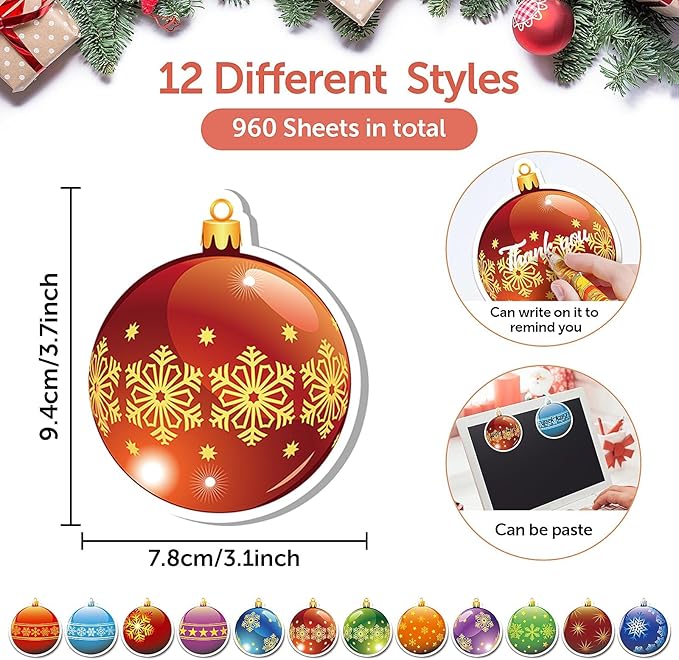 48 Pieces Christmas Lights Ball Sticky Notes Christmas Lights Ball Design Self-Adhesive Note Pads Sticky Memo Notes for Xmas School Office Home Supplies Students Teachers Present