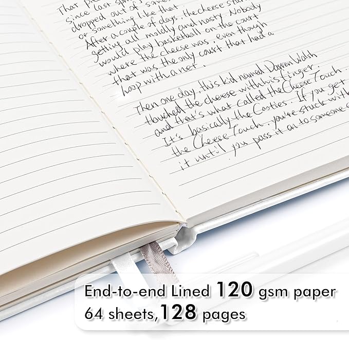 feela 3 Pack Notebooks Journals Bulk, Hardcover Notebook Classic Ruled Lined Journals with Pen Holder for Women Girls School Business Supplies, with 3 Black Pens, 120 GSM, 5.1”x8.3”, A5, White