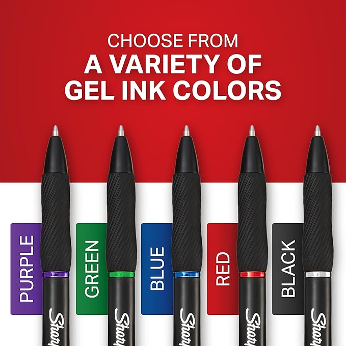 Sharpie S-Gel, Gel Pens, Drawing Pens, Gel Ink Pens For Journaling, Writing Pens, Coloring Pens, Medium Point Pens (0.7Mm), Black Barrel, Black Gel Ink, 12 Count