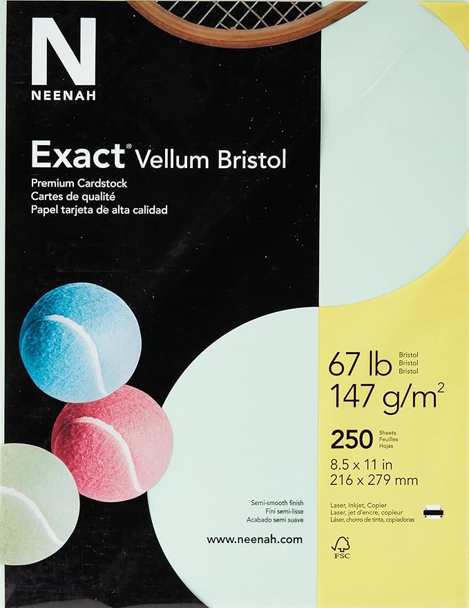 Neenah Exact Vellum Bristol Cardstock, 8.5" x 11", 67 lb/147 GSM, Green, 250 Sheets (81358)