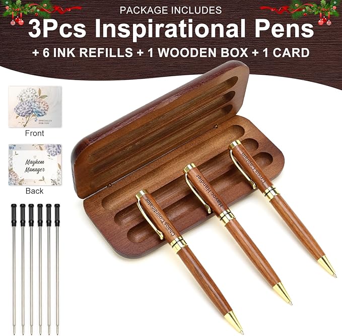 Best Wooden Pen Set with Holder, Chaos Coordinator Gifts for Women, Boss Gift for Men Supervisor Presents for Boss Female Leadership Nurse Office Manager Gifts Funny Custom Personalized Wood Pens