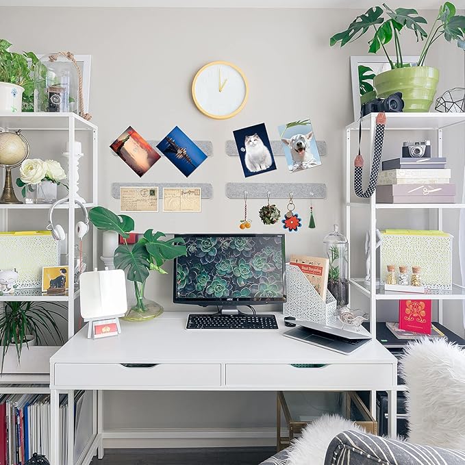 5 Pack Felt Pin Board Bar Strips Bulletin Board for Bedrooms Offices Home Wall Decoration, Notice Board Self Adhesive Cork Board with 35 Push Pins for Paste Notes, Photos, Schedules (Grey)