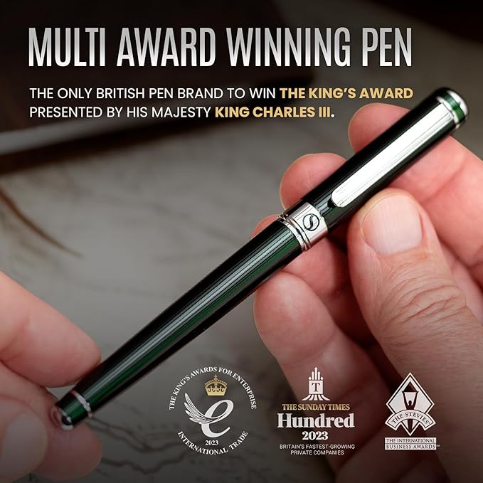 Scriveiner Personalized British Racing Green Pen - Stunning Green Lacquer Luxury Pen with Chrome Finish, Schmidt Ink Refill, Best Engraved Roller Ball Gift Set for Men & Women, Custom Name Engraving