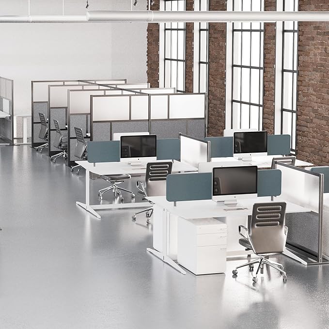 Stand Up Desk Store Workflow Modular Wall | 70'' x 70'' Wall | Expandable Partition Room Divider with Rearrangeable Frosted Acrylic, Sound Absorbent and Whiteboard Wide Panels (Black Frame)
