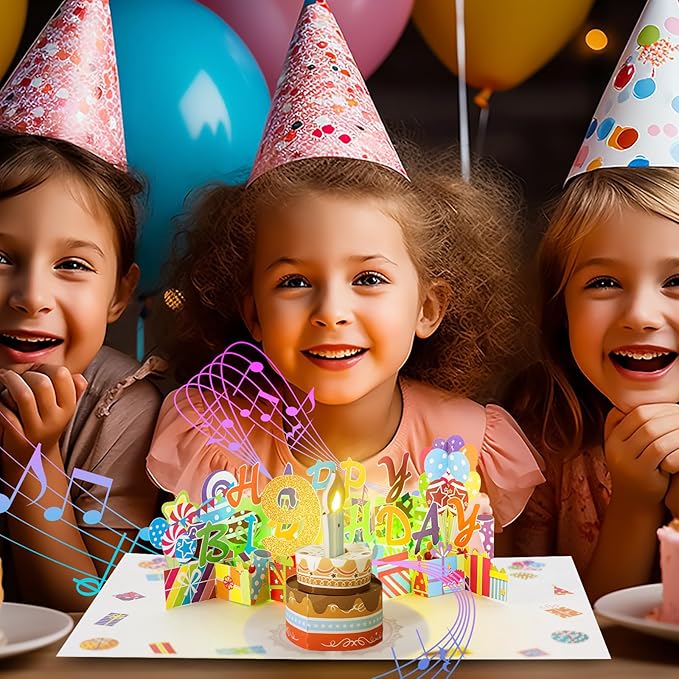 Gumry 9TH Musical Birthday PopUp Card, Blowable Colorful Light Candle 3D Cards with Song, Applause Cheers Sound, Greeting Cards Birthday Gifts Decorations for Daughter Son Turning 9 Years Old