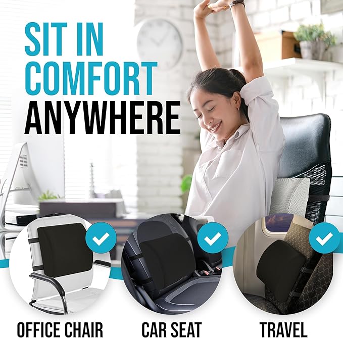 FORTEM Seat Cushion and Lumbar Support for Office Chair, Desk Chair Cushion, Memory Foam Office Chair Cushion, Non Slip Sitting and Back Pillow for Gaming, Car Seat Cushion, Chair Pad, XL