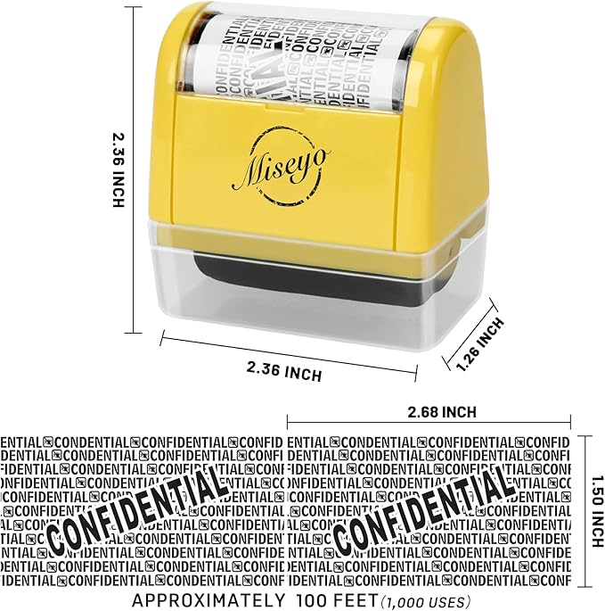 Miseyo Wide Roller Stamp Identity Theft Stamp 1.5 Inch Perfect for Privacy Protection - 3Pack Set (Yellow)