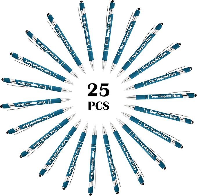 Up to 500 Pcs Custom Pens Bulk | Rainbow of Colors | Soft-Touch Metal Black Ink Personalized with Name or Message (Light Blue, 25 pcs)