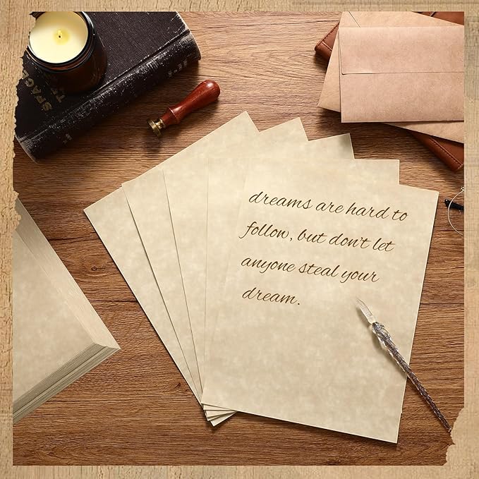 Epakh 200 Pcs Old Age Parchment Paper 8.5 x 11 Inch Standard Letter Vintage Colored Old Parchment Semblance Double Side Printing Paper (Fragrant Wood)