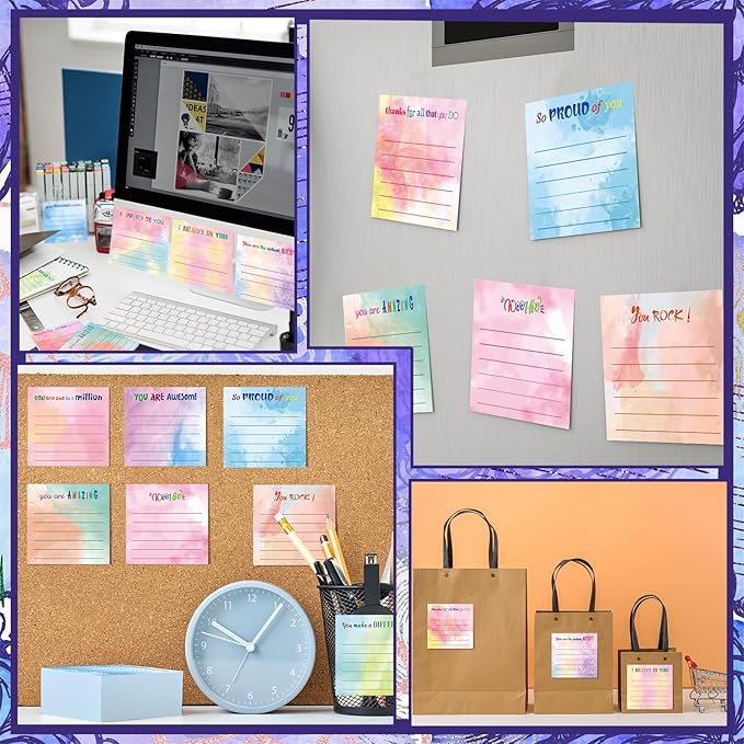 Yinder 24 Pcs Inspirational Sticky Notes with Lines Cute Motivational Sticky Notes Pad Employee Appreciation Gifts Bulk for Teacher Nurse Coworkers Office Supplies 3 x 3''(Watercolor,Appreciation)