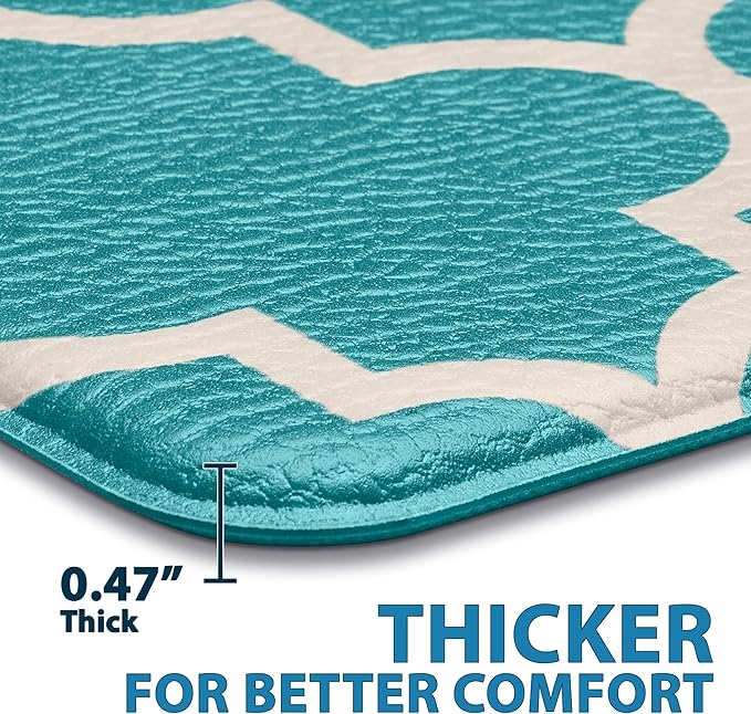 ComfiLife Kitchen Mats for Floor (2 PCs) – Cushioned Anti Fatigue Kitchen Rug for Comfortable Standing – Waterproof, Easy Clean, Non-Slip, Thick Kitchen Mat Set for Home, Office, Sink, Laundry (Teal)