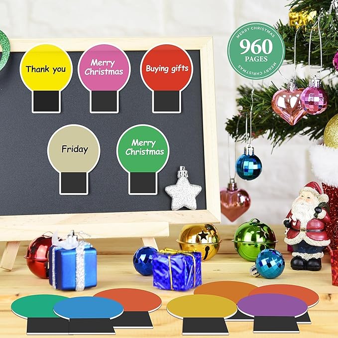 48 Pcs Christmas Light Bulb Shape Sticky Notes Christmas Colorful Sticky Pad Self-Adhesive Xmas Memo Pads for Christmas Holiday Office School Home Teachers Present 48 Books 20 Sheets Per Pad