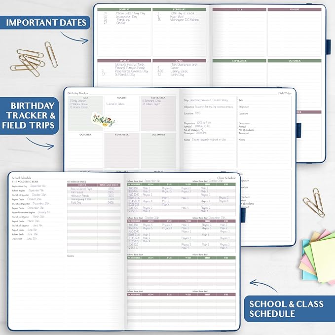 Legend Teacher Planner – Undated Lesson Plan Book for Teachers with Weekly & Monthly Calendars - Classroom Organization & School Year Planner – 8.5”x11.5” Hardcover (Mystic Blue Debossed)
