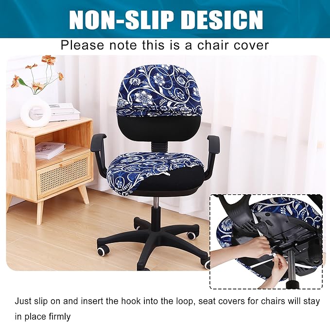 Smiry Stretch Printed Office Computer Chair Covers, Universal Washable Removable Desk Rotating Chair Slipcovers Protector, Seat + Backrest Cover - Navy Blue