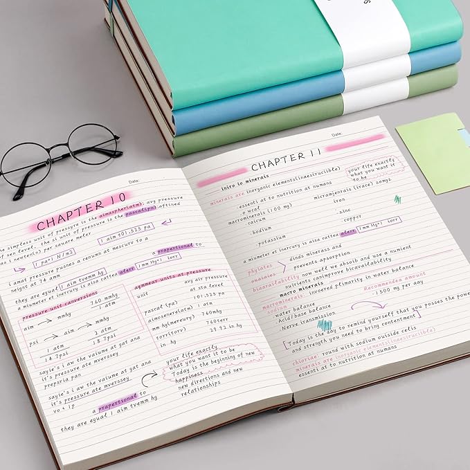 AHGXG College Ruled Notebook A4-320 Pages Large Journal 8.5''×11'', Thick Notebooks for Note Taking, 100gsm Thick Paper, Leather Softcover, for Women Men - LightBlue